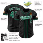 Custom Name and Number Black White Pinstripe Authentic Baseball Jersey, Kelly Green Team Apparel Personalized Black White
