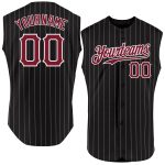 Custom Team Name Number Black White Pinstripe Kelly Green Sleeveless Baseball Jersey Authentic Personalized Black White Pinstripe