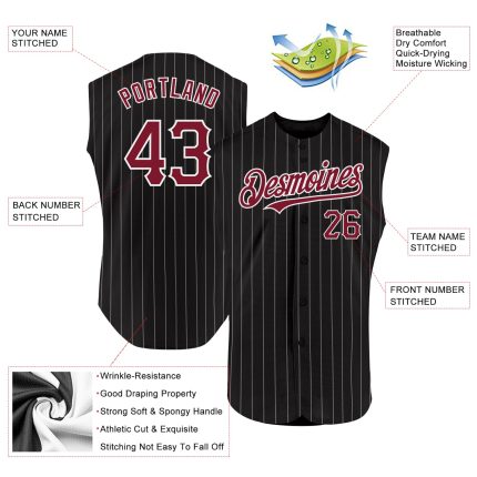 Custom Team Name Number Black White Pinstripe Kelly Green Sleeveless Baseball Jersey Authentic Personalized Black White Pinstripe