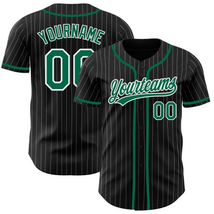 Personalized Black White Pinstripe Baseball Jersey in Kelly Green Personalized Black White Pinstripe Kelly Green Baseball