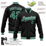 Custom Name Number Varsity Letterman Jacket Kelly Green Black White Pinstripe Full-Snap Bomber Personalized Black White Pinstripe