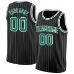 Personalized Custom Name and Number Basketball Jersey - Black White Pinstripe Kelly Green-White Authentic Design Personalized