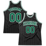 Personalized Basketball Jersey Black White Pinstripe Green White Design - Custom Sports Apparel Personalized Black White