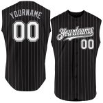 Personalized Pinstripe Baseball Jersey in Black White Light Blue, Sleeveless Design Personalized Black White Pinstripe Light
