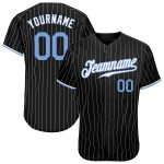 Custom Name and Number Personalized Baseball Jersey - Black White Pinstripe Light Blue-White Authentic Design Personalized