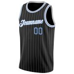Customizable Basketball Jersey with Team Name & Number, Black White Pinstripe Design, Light Blue-White, Authentic Personalized