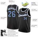 Customizable Basketball Jersey with Team Name & Number, Black White Pinstripe Design, Light Blue-White, Authentic Personalized