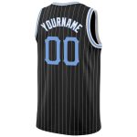 Customizable Basketball Jersey with Team Name & Number, Black White Pinstripe Design, Light Blue-White, Authentic Personalized