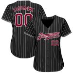 Custom Maroon White Baseball Jersey with Personalized Name and Number - Black White Pinstripe Authentic Design Personalized