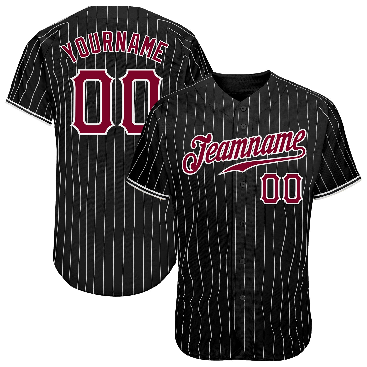 Custom Maroon White Baseball Jersey with Personalized Name and Number - Black White Pinstripe Authentic Design Personalized