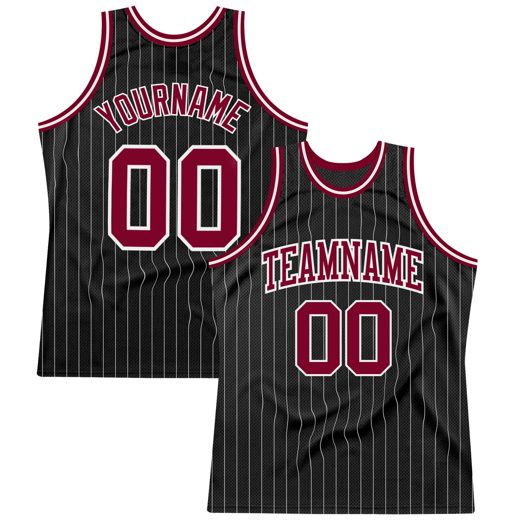 Personalized Maroon White Basketball Jersey | Black White Pinstripe Design Personalized Black White Pinstripe Maroon-White