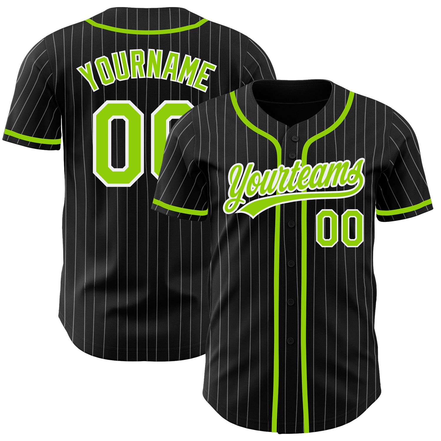 Custom Name and Number Authentic Black White Pinstripe Neon Green Baseball Jersey Personalized Black White Pinstripe Neon