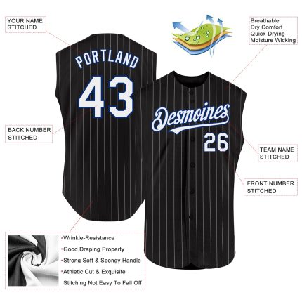 Custom Name Number Jersey - Personalized Black White Pinstripe Sleeveless Baseball Jersey with Neon Green Details Personalized