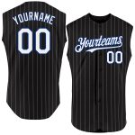 Custom Name Number Jersey - Personalized Black White Pinstripe Sleeveless Baseball Jersey with Neon Green Details Personalized