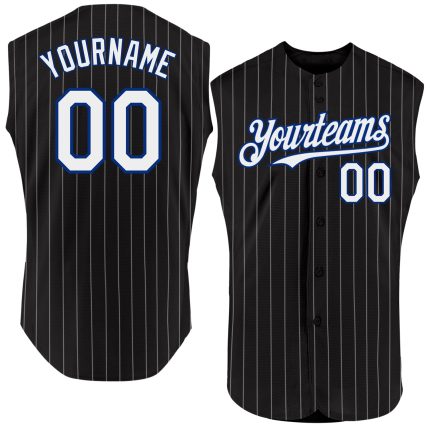 Custom Name Number Jersey - Personalized Black White Pinstripe Sleeveless Baseball Jersey with Neon Green Details Personalized