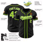 Personalized Neon Green Baseball Jersey with Black White Pinstripe Design Personalized Black White Pinstripe Neon Green Baseball
