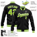 Personalized Neon Green Pinstripe Bomber Varsity Letterman Jacket Black White Full-Snap Personalized Black White Pinstripe