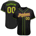Personalized Neon Green Pink Baseball Jersey, Black White Pinstripe Design Personalized Black White Pinstripe Neon Green-Pink