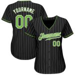 Custom Pinstripe Baseball Jersey with Neon Green and White - Personalized Team Name & Number Personalized Black White Pinstripe