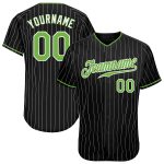 Personalized Black White Pinstripe Baseball Jersey with Neon Green Accent Personalized Black White Pinstripe Neon Green-White