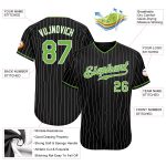 Personalized Black White Pinstripe Baseball Jersey with Neon Green Accent Personalized Black White Pinstripe Neon Green-White