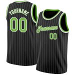 Pinstripe Basketball Jersey Personalized Black White Neon Green-White Design Personalized Black White Pinstripe Neon Green-White