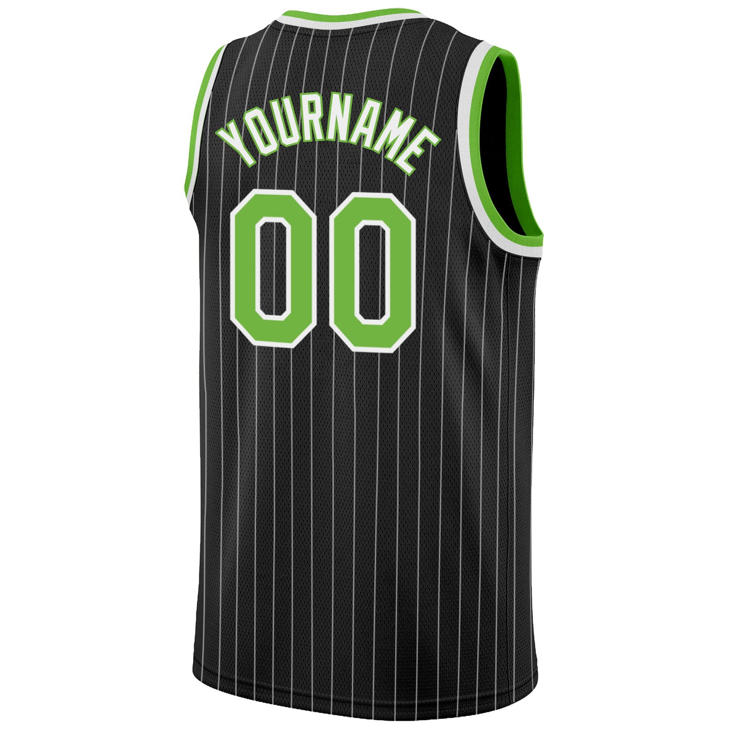 Pinstripe Basketball Jersey Personalized Black White Neon Green-White Design Personalized Black White Pinstripe Neon Green-White - Image 6