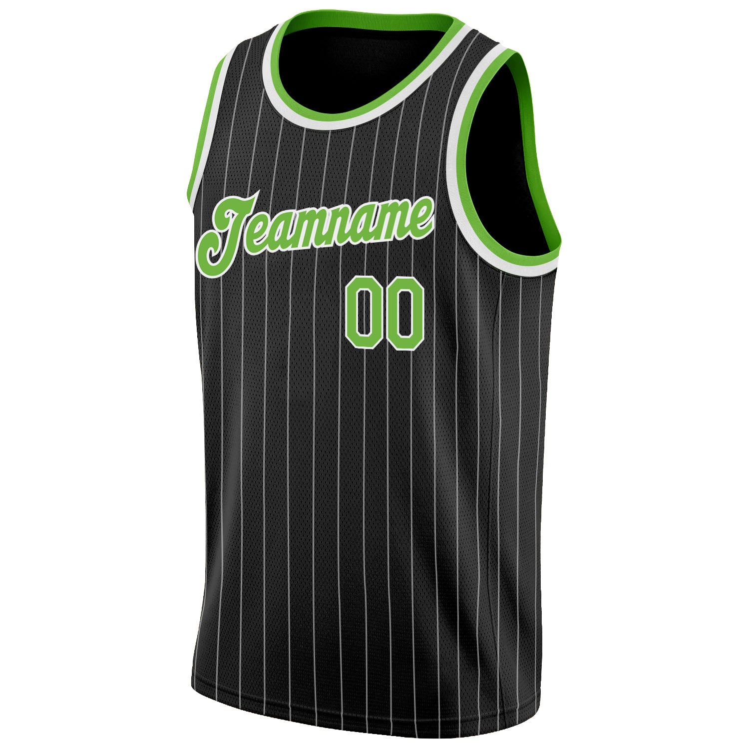 Pinstripe Basketball Jersey Personalized Black White Neon Green-White Design Personalized Black White Pinstripe Neon Green-White - Image 5