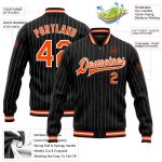 Personalized Black White Pinstripe Orange Varsity Letterman Jacket Full-Snap Bomber 2 Personalized Black White Pinstripe