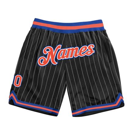 Custom Black White Pinstripe Orange Royal Basketball Shorts for Men Personalized Black White Pinstripe Orange-Royal Basketball