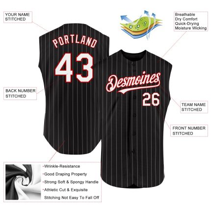 Personalized Black White Pinstripe Orange Baseball Jersey - Custom Sleeveless Design Personalized Black White Pinstripe Orange