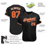 Personalized Black and White Pinstripe Baseball Jersey with Orange Accents Personalized Black White Pinstripe Orange-White