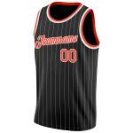 Personalized Basketball Jersey - Black White Pinstripe with Orange and White Details Personalized Black White Pinstripe Orange-White