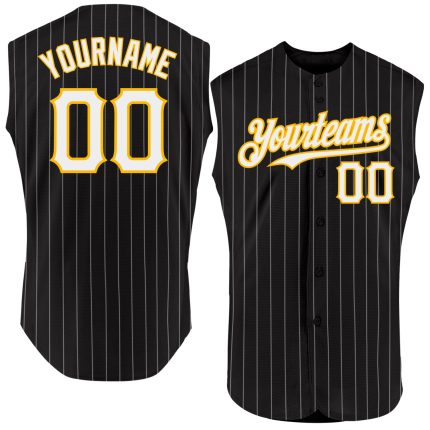 Custom Personalized Baseball Jersey - Black White Pinstripe Sleeveless with Pink Kelly Green - Team Name & Number Personalized