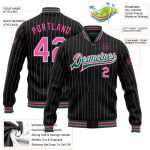 Personalized Pinstripe Bomber Jacket in Black White Pink Kelly Green - Full-Snap Varsity Letterman Personalized Black White