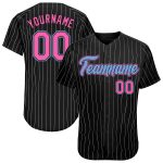 Personalized Authentic Baseball Jersey Black White Pinstripe Pink Light Blue Personalized Black White Pinstripe Pink-Light