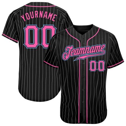 Custom Name Number Personalized Black White Pinstripe Baseball Jersey in Pink Light Blue Personalized Black White Pinstripe