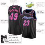 Custom Name Number Basketball Jersey - Personalized Authentic Black White Pinstripe with Pink Light Blue Accents Personalized