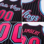 Custom Name Number Basketball Jersey - Personalized Authentic Black White Pinstripe with Pink Light Blue Accents Personalized