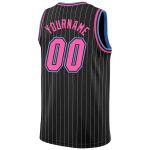Custom Name Number Basketball Jersey - Personalized Authentic Black White Pinstripe with Pink Light Blue Accents Personalized