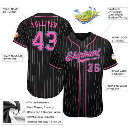 Custom Name and Number Black White Pinstripe Softball Jersey Personalized in Pink Light Blue Personalized Black White Pinstripe