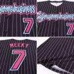 Personalized Black White Pinstripe Baseball Jersey in Pink Light Blue - Custom Sports Apparel Personalized Black White Pinstripe