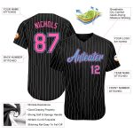 Personalized Black White Pinstripe Baseball Jersey in Pink Light Blue - Custom Sports Apparel Personalized Black White Pinstripe