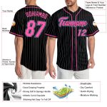 Personalized Black White Pinstripe Baseball Jersey for Kids - Pink Light Blue 3 Personalized Black White Pinstripe Pink-Light