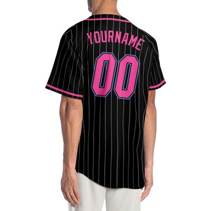 Personalized Black White Pinstripe Baseball Jersey for Kids - Pink Light Blue 3 Personalized Black White Pinstripe Pink-Light