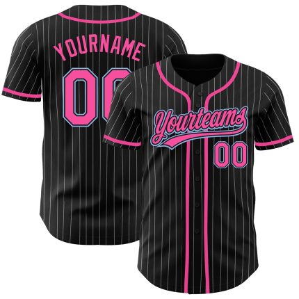 Personalized Black White Pinstripe Baseball Jersey for Kids - Light Blue Pink - Size 4 Personalized Black White Pinstripe