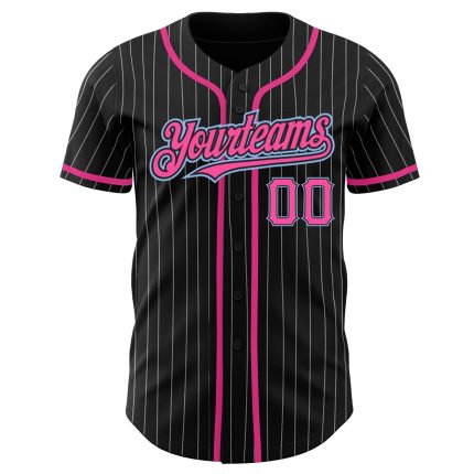 Personalized Black White Pinstripe Baseball Jersey in Pink and Light Blue - Custom Number 5 Personalized Black White Pinstripe