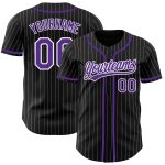Custom Purple Pinstripe Baseball Jersey in Black and White Personalized Black White Pinstripe Purple Baseball Jersey