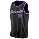 Custom Personalized Authentic Basketball Jersey Black White Pinstripe Purple-White with Name and Number Personalized Black