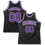 Custom Black and White Pinstripe Basketball Jersey with Purple and White Design 2 Personalized Black White Pinstripe Purple-White